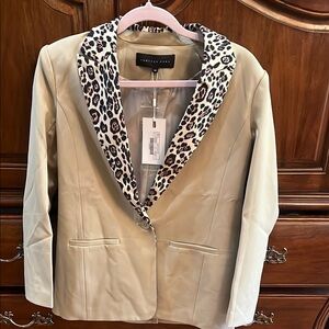 Beige Leopard Trim Blazer